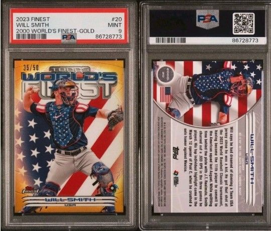 2023 TOPPS DODGERS WILL SMITH TEAM USA WORLD'S FINEST GOLD #35/50 PSA 9 🔥🔥🔥