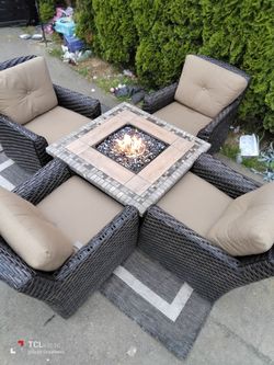 Outdoor Costco furniture with fire pit