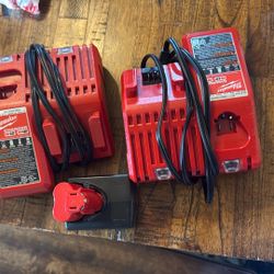 2 Milwuakee Chargers And 1 3.0 Battery M12