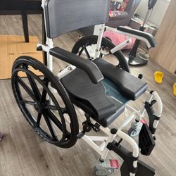 Rolling Shower Chair Wheelchair Height Adjustable with Removable Toilet with Removable Armrests