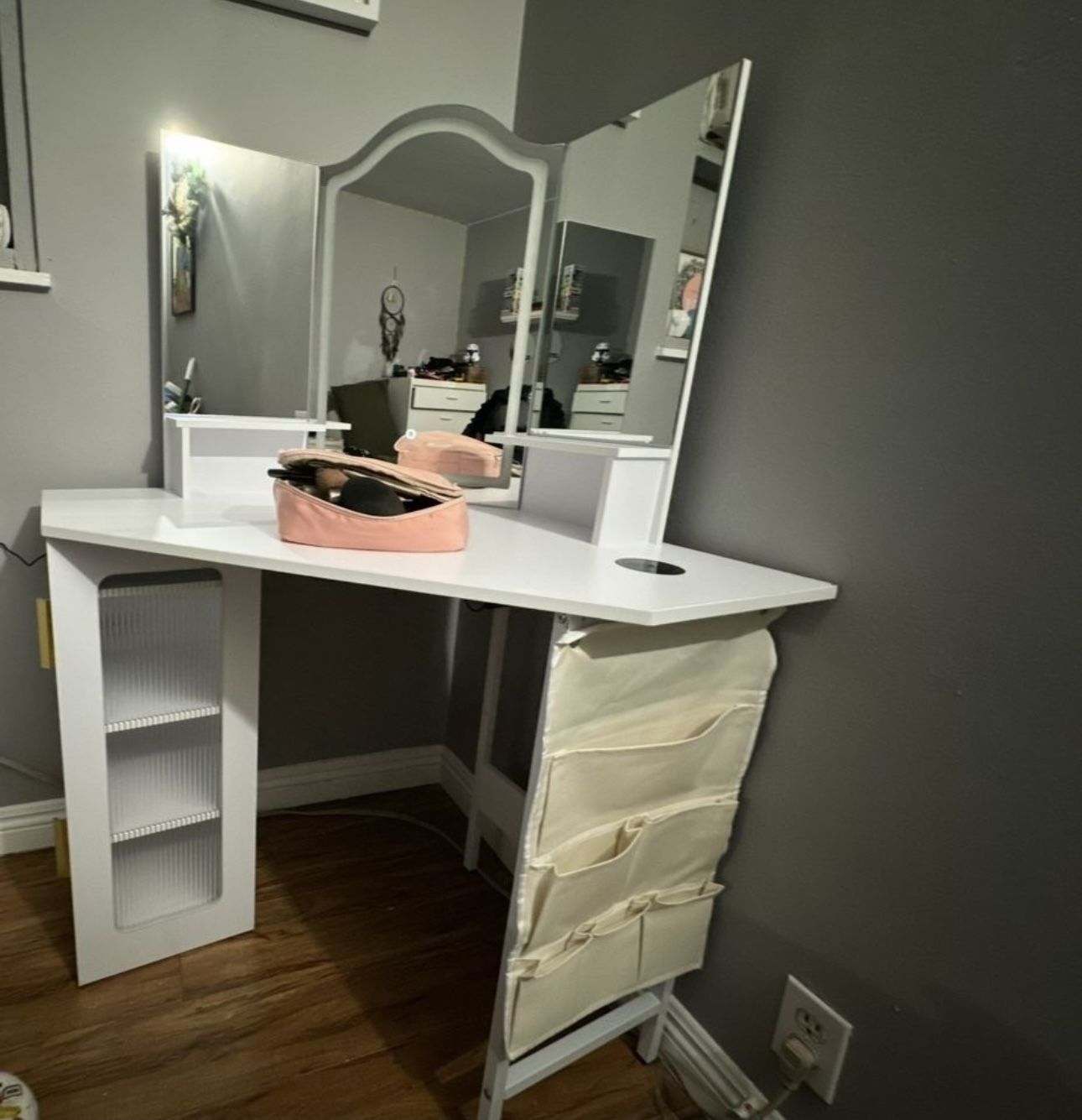 Corner Vanity Desk with Mirror and Lights