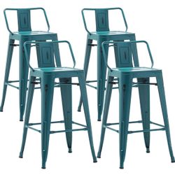 Metal Bar Stools Set of 4 Barstools Counter Height Bar Stools with Back Industrial Bar Stools Indoor Outdoor Kitchen Dining Chairs Modern Bar Chairs D