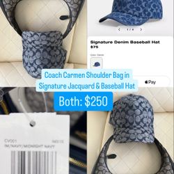 Coach Carmen Shoulder Bag + Hat (Signature Jacquard) Midnight Navy