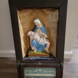 Antique Pieta 2ft Shadow Last Rites Box 1800s