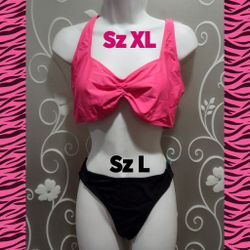 WOMENS HOT PINK & BLACK BIKINI SIZE XL/L  (UNUSED)