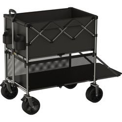 Wagon Cart Foldable 500lbs Capacity, Double Decker