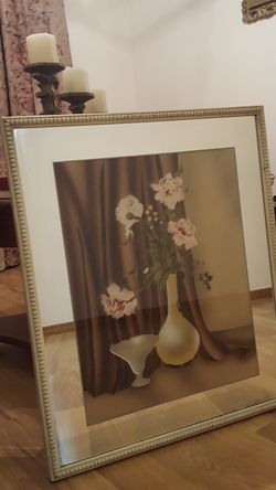 Antique picture with mirror frame, 26"x22"