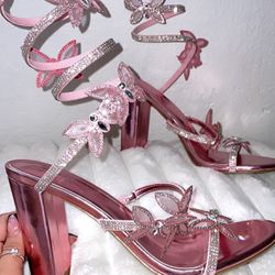 Pink Butterfly Heels  Size 8 