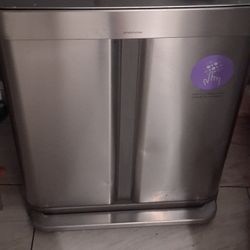 Stainless Steel Trash Can With Recycling And Trash Compartments 