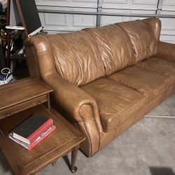 Three-Cushion Camel Leather Couch – Free Delivery - Good Condition – Recently Conditioned