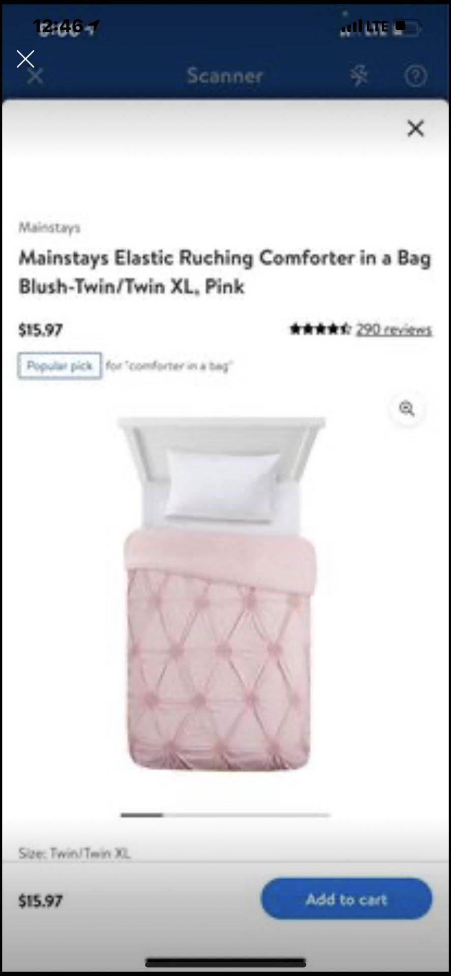 Mainstays Blush Ruching Comforter in a Bag - size twin - xl - BRAND NEW!!!