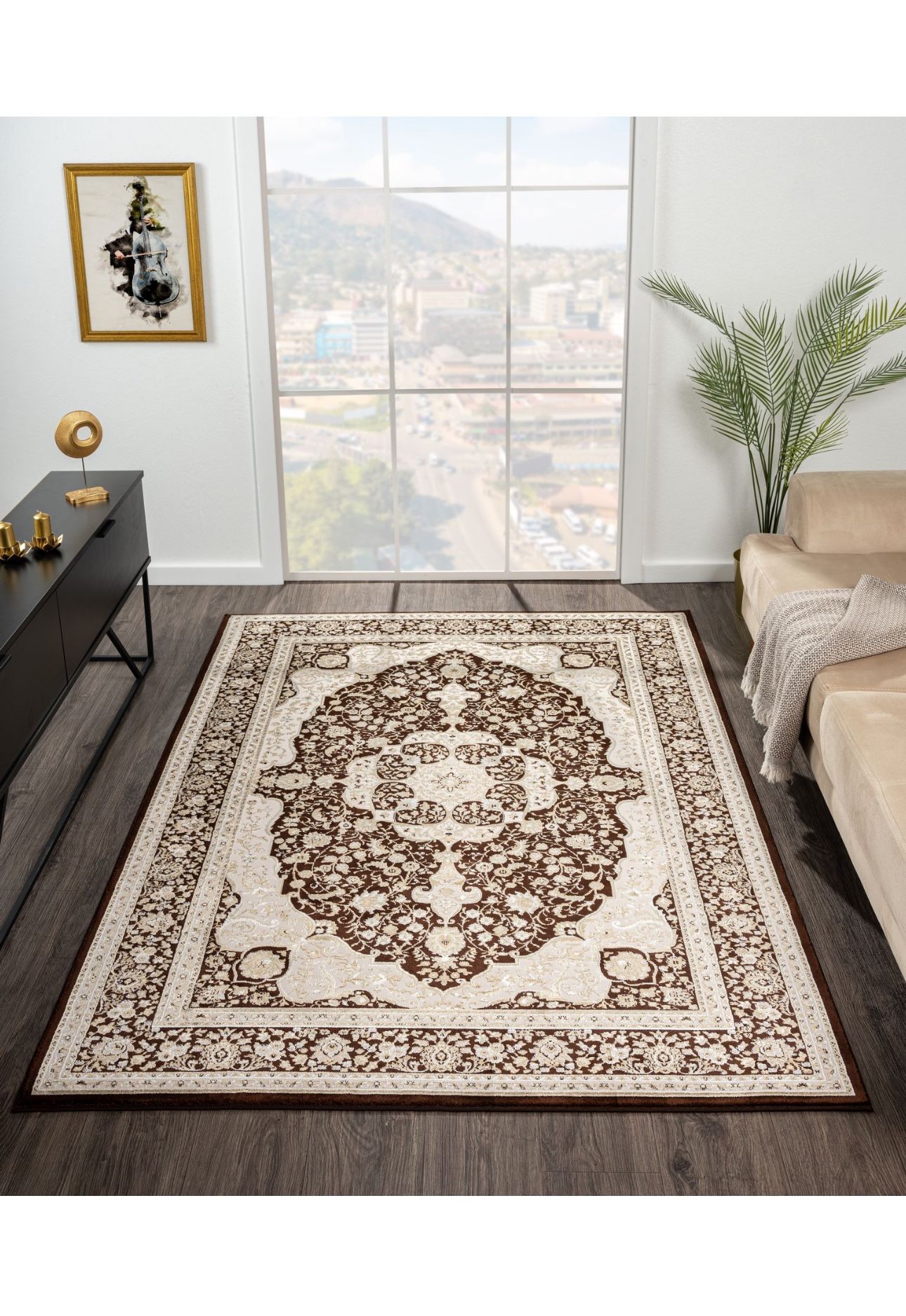 8/10 Thick Traditional Brown Rug