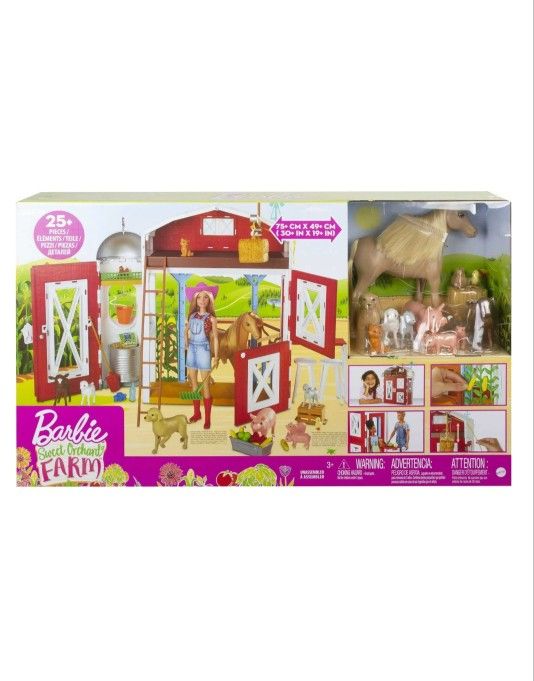 Barbie Sweet Orchard Farm Playset with Barn, Horse, 10 Farm