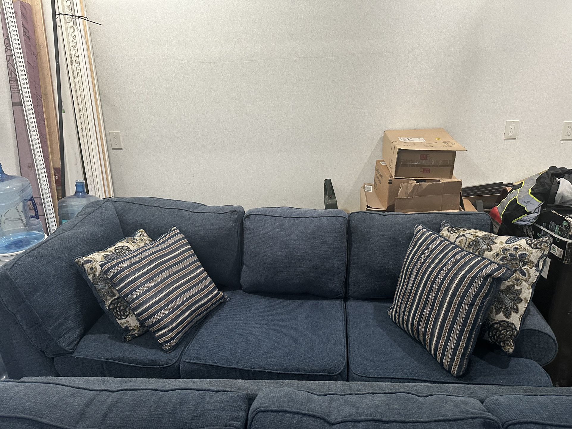 Blue Sectional With Queen Sofa Bed And Memory Foam.