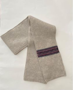 Beige Wool Scarf with Woven Stripe Detail