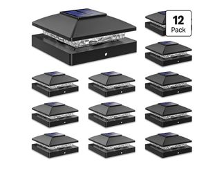JOFIOS 4x4 Solar Post Cap Lights 12pack, Fence Post Solar Lights Outdoor Waterproof with Warm White Lighting，Black Waterproof Cap Post Lights fit 3.5x