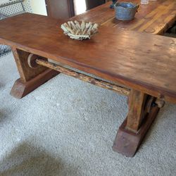 Large butcher block table measures 7 ft long 30 in wide 29 in high