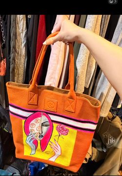 Orange hand painted genuine leather bag