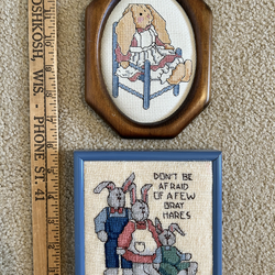 Small framed hand stitched rabbits $15 Each