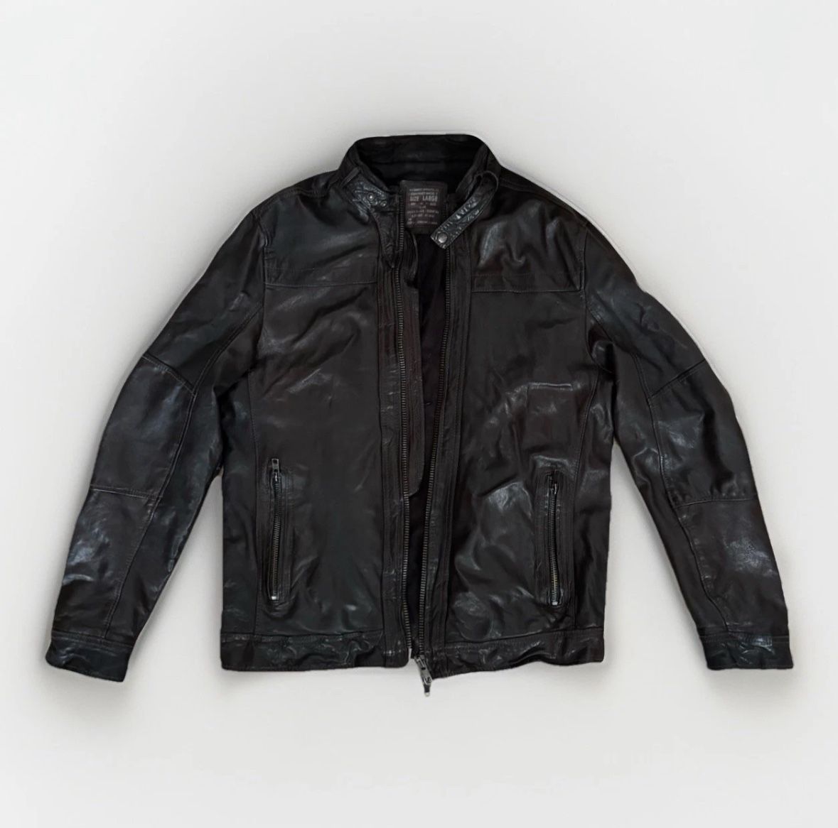 Vintage AllSaints Leather Café Racer Moto Jacket Men's Large Brown