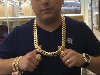 16MM Cuban Link Set 14K Gold Plated Doesn't Loses Color