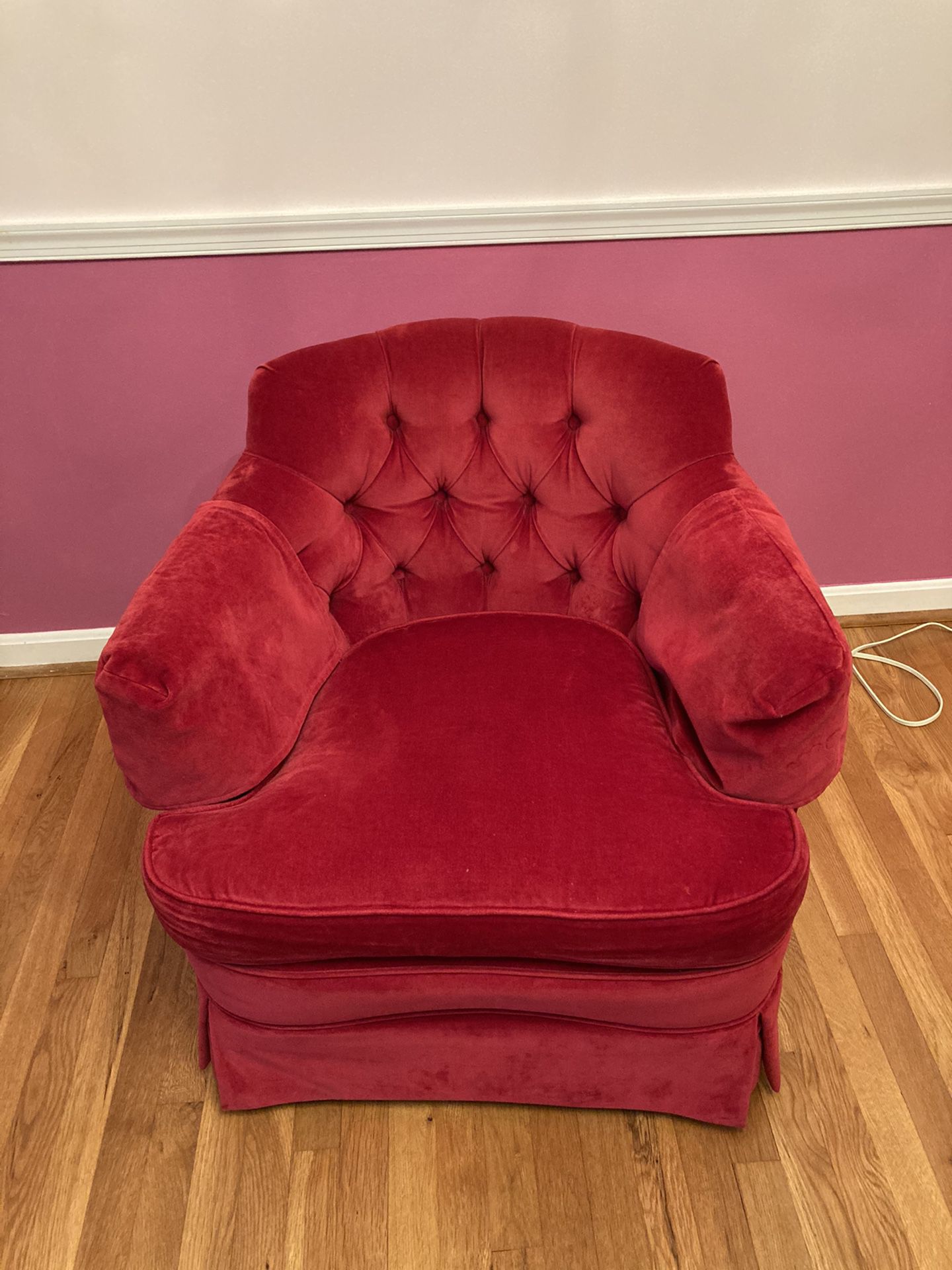 Soft red suede sofa seat