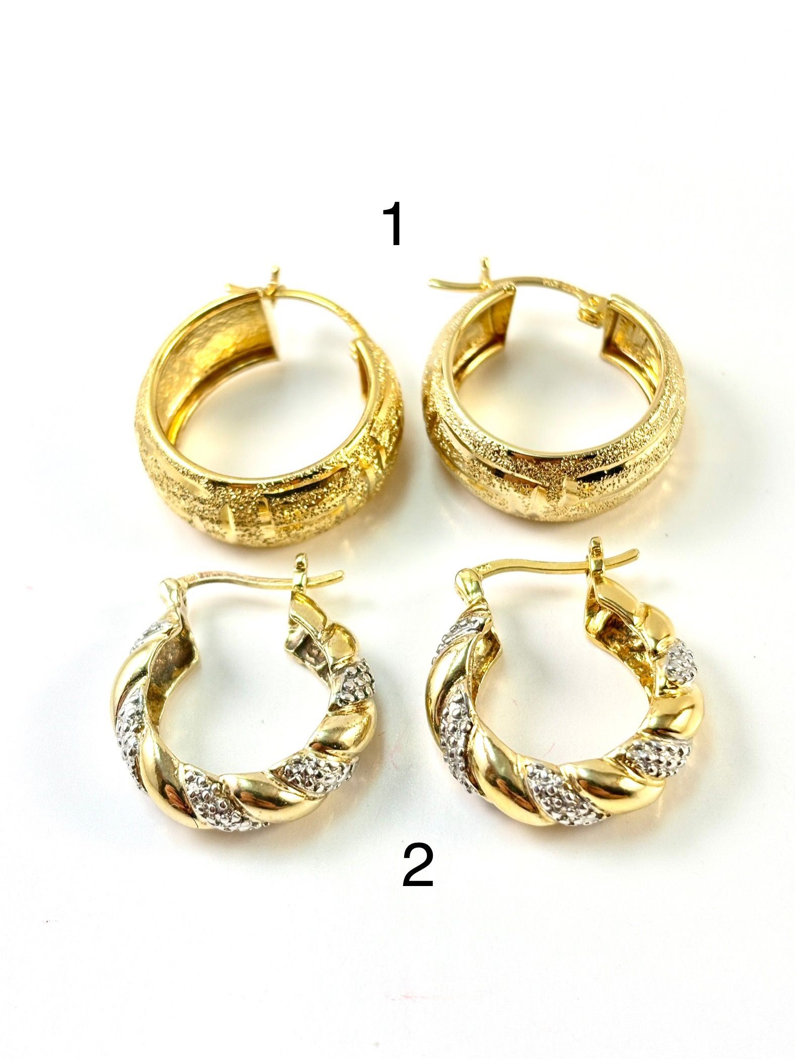 925 Silver Gold Vermeil Hoop Earrings Set β Twisted & Textured Design