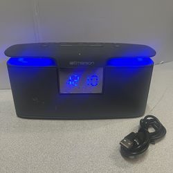 Emerson Portable clock radio, Bluetooth speaker-Gray