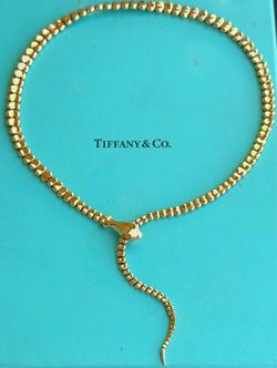 Vintage Tiffany & Co. Elsa Peretti 18 Karat Yellow Gold Snake Necklace 21” Very Rare