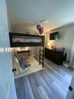 floating loft bed and vanity