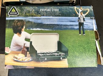 Greatland Outdoors Blue Twin Burner Propane Stove Compact Camping RV, NIB