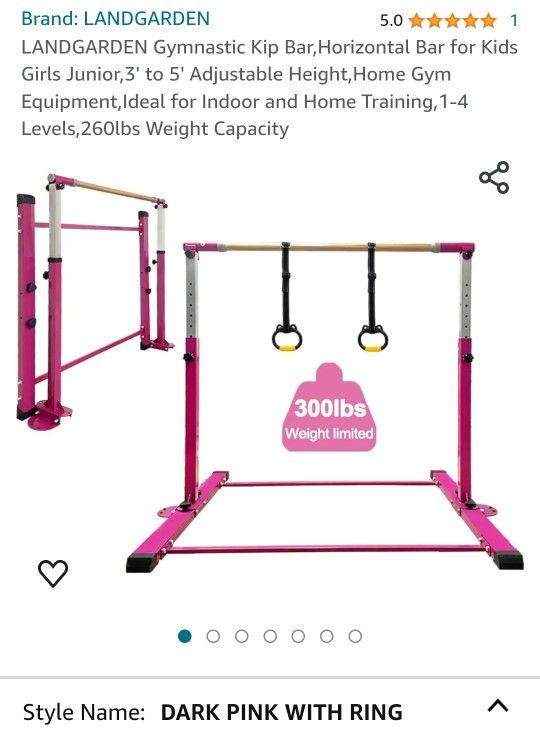 Gymnastic Kip Bar,Horizontal Bar for Kids Girls Junior,3' to 5' Adjustable Height,Home Gym Equipment,Ideal for Indoor and Home Training,1-4 Levels,260