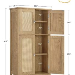 😀 Storage Cabinet, Rattan Cabinets with 2 Adjustable Shelves & 4 Doors, Bathroom Cabinet, Cupboard, Floor Cabinets for Living Room, Entryway, Kitchen