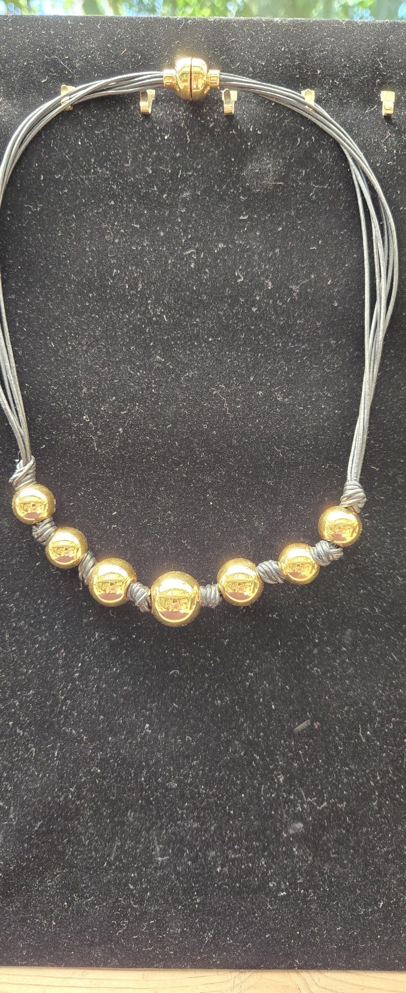 Black Leather Choker W/ Goldfilled Balls