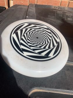 White Frisbee with Black Spiral Optical Illusion Print
