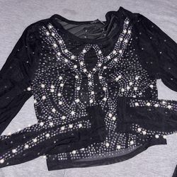 Black w marbles see through crop top