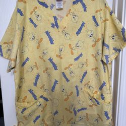 Tweety Bird Nurse Scrub Top XL