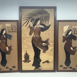 Vintage hand-carved Teak Triptych 