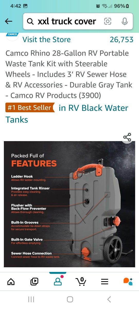 Camco Rhino Camping Portable Waste Tank