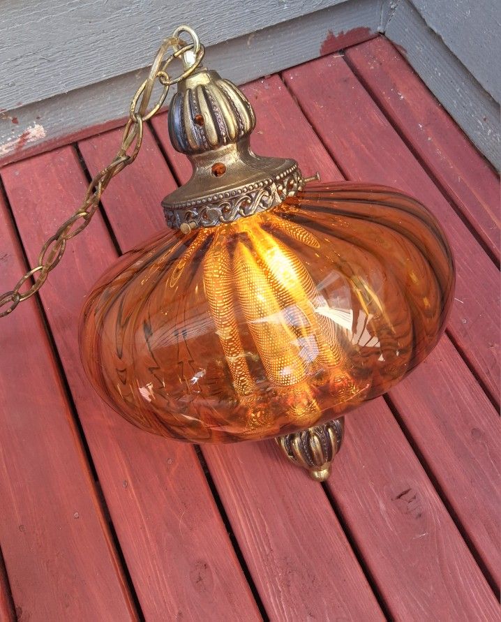 AMBER Saucer Glass Vintage Light Swag Hang Chain Lamp Retro Diffuser Plug-in Mid Century