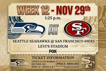 Seattle Seahawks vs 49ers NFL Tickets – Nov 29, 2026
