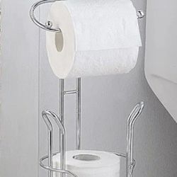 SunnyPoint Bathroom Heavyweight Toilet Tissue Paper Roll Storage Holder Stand with Reserve and Shelve, The Reserve Area Has Enough Space to Store Mega