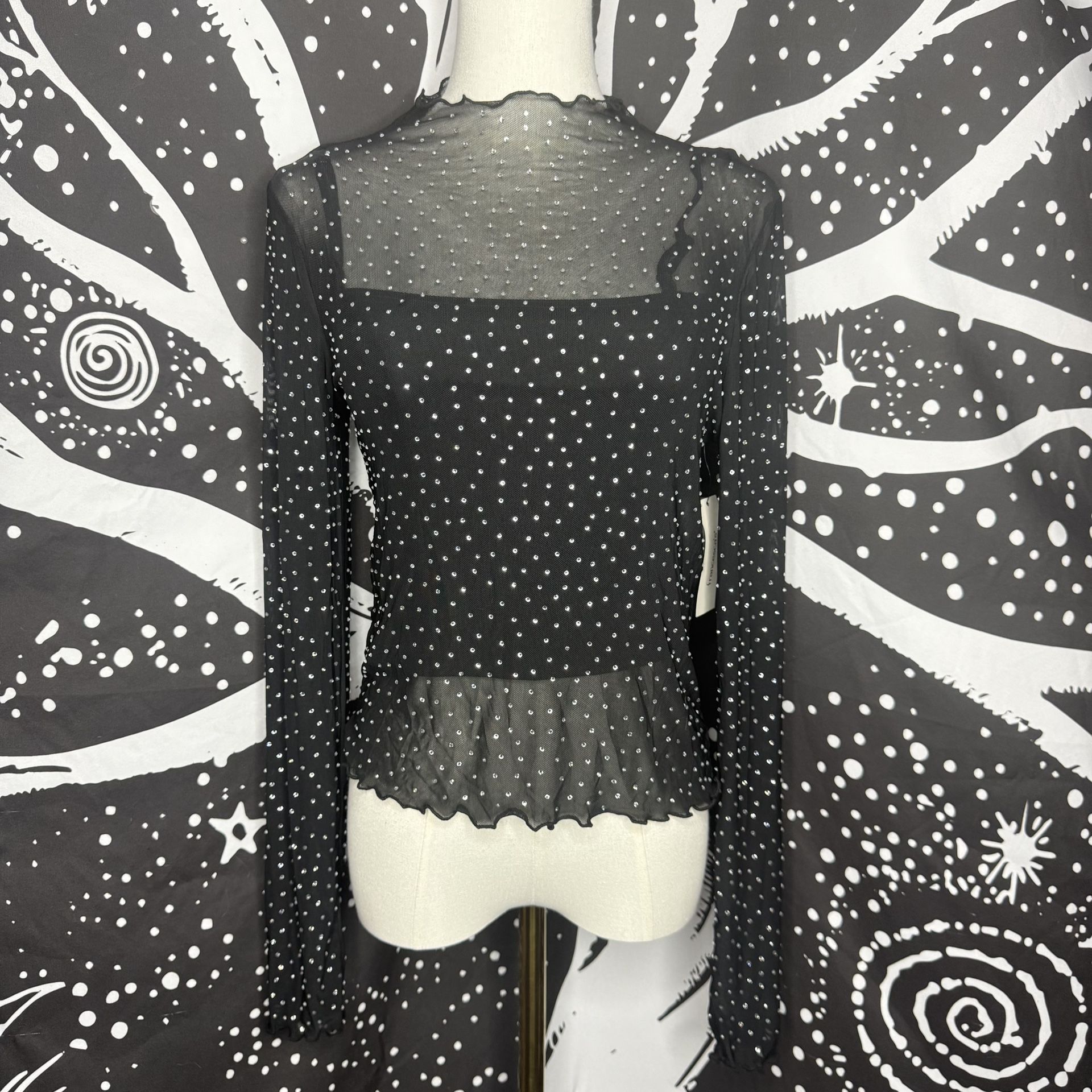 Francesca's Rhinestone Embellished Mesh Topc