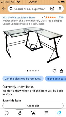 Computer Desk Walker Edison Metal and Glass