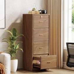 YS0359 4-Drawer File Cabinet with Lock, Locked File Cabinet with Key, Tall Wooden Filing Cabinets for Home Office, Vertical Office Storage for Legal S