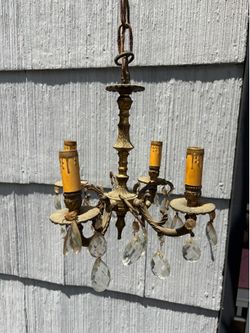 Vintage French style Brass 4 Arm Chandelier with  Crystals