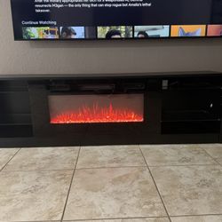Modern TV Stand with Electric Fireplace - Black