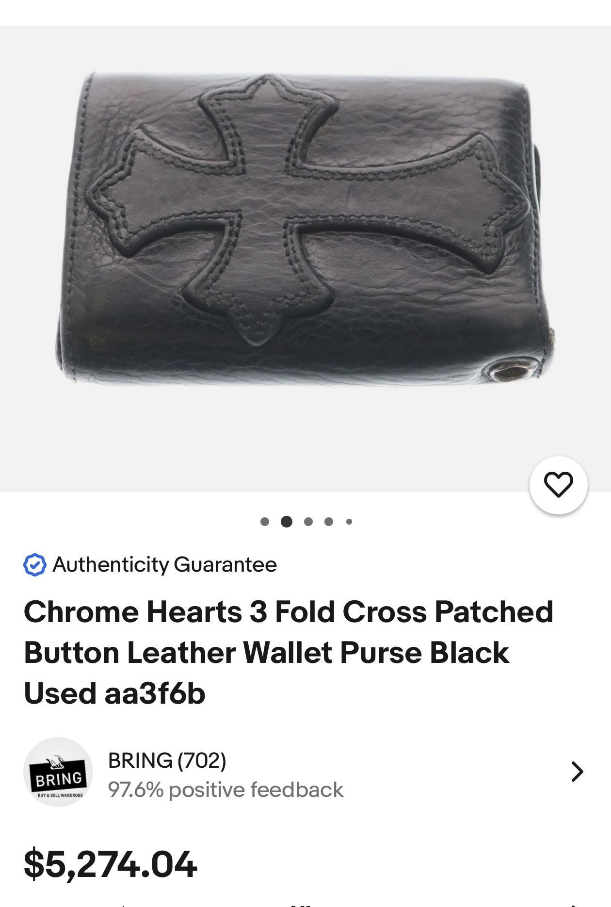 Chrome Hearts 3 Fold Cross Patch Leather Wallet Black Japan JP