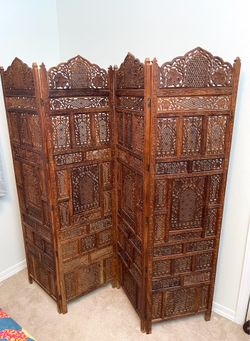 Vintage Four Panel Hand Carved Room Divider