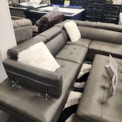 Ibiza Gray Leather Sectional Sofa W/Ottoman---$899---Wow!!!---Delivery Available!!!
